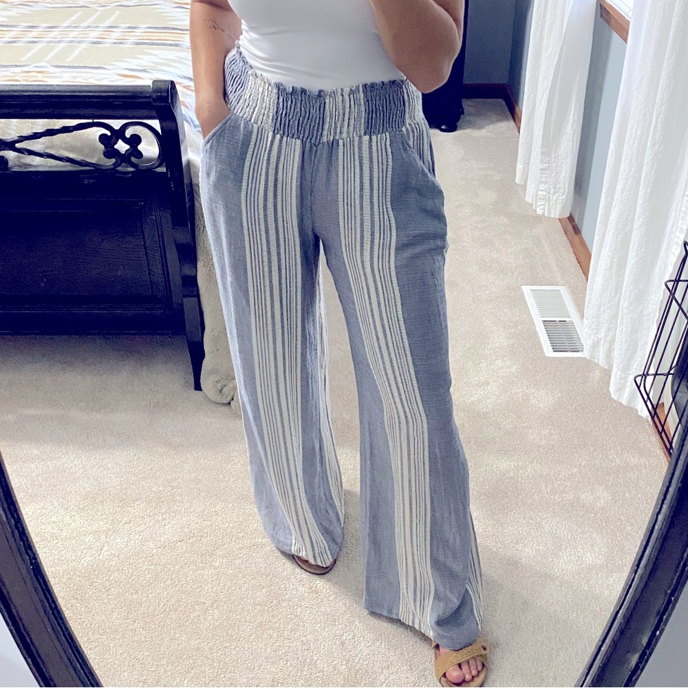 Elan Striped High Waisted Wide Leg Pants